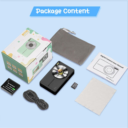 IXNAIQY Digitalkamera 44MP 1080P Kompaktkamera für Kinder, schwarz