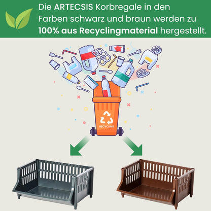 ARTECSIS Korbregal Kunststoff Stapelregal - Schwarz, 6 Körbe