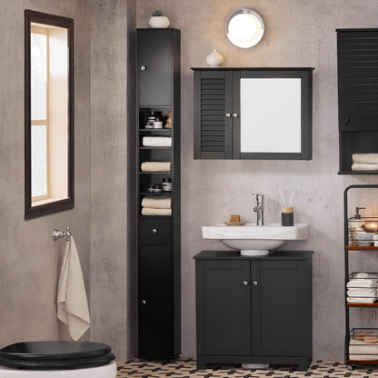 SoBuy Badzimmerschrank Schmal BZR34-II-SCH – Schwarz