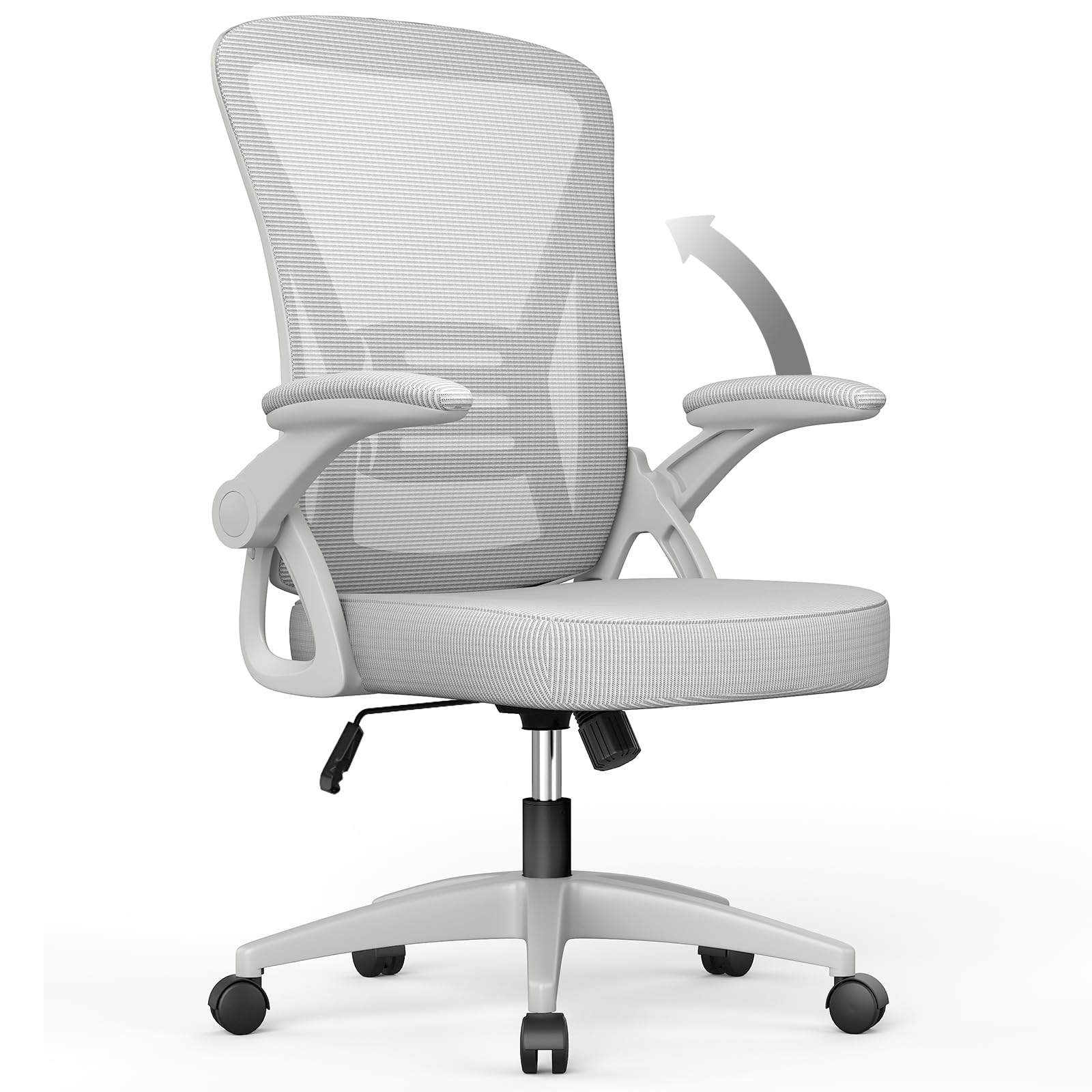 naspaluro Bürostuhl, grau, mit Netzbespannung, Lordosenstütze u. verstellbaren Armlehnen. Ergonomisch f. Schreibtischarbeit.