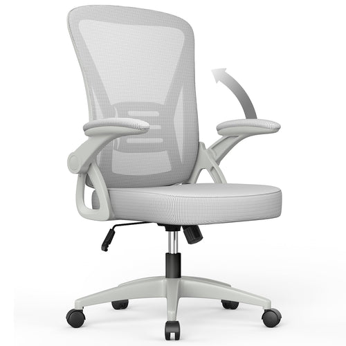naspaluro Bürostuhl, grau, mit Netzbespannung, Lordosenstütze u. verstellbaren Armlehnen. Ergonomisch f. Schreibtischarbeit.