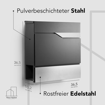 NewHabitat Manhattan Wandbriefkasten Anthrazit mit Zeitungsfach