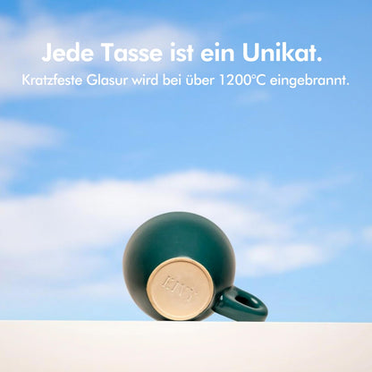 KIVY Cappuccino Tassen 4er Set aus Steingut mit Untertassen, grau