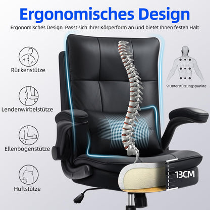 Asukale Ergonomischer Bürostuhl – Chefsessel Leder Schwarz
