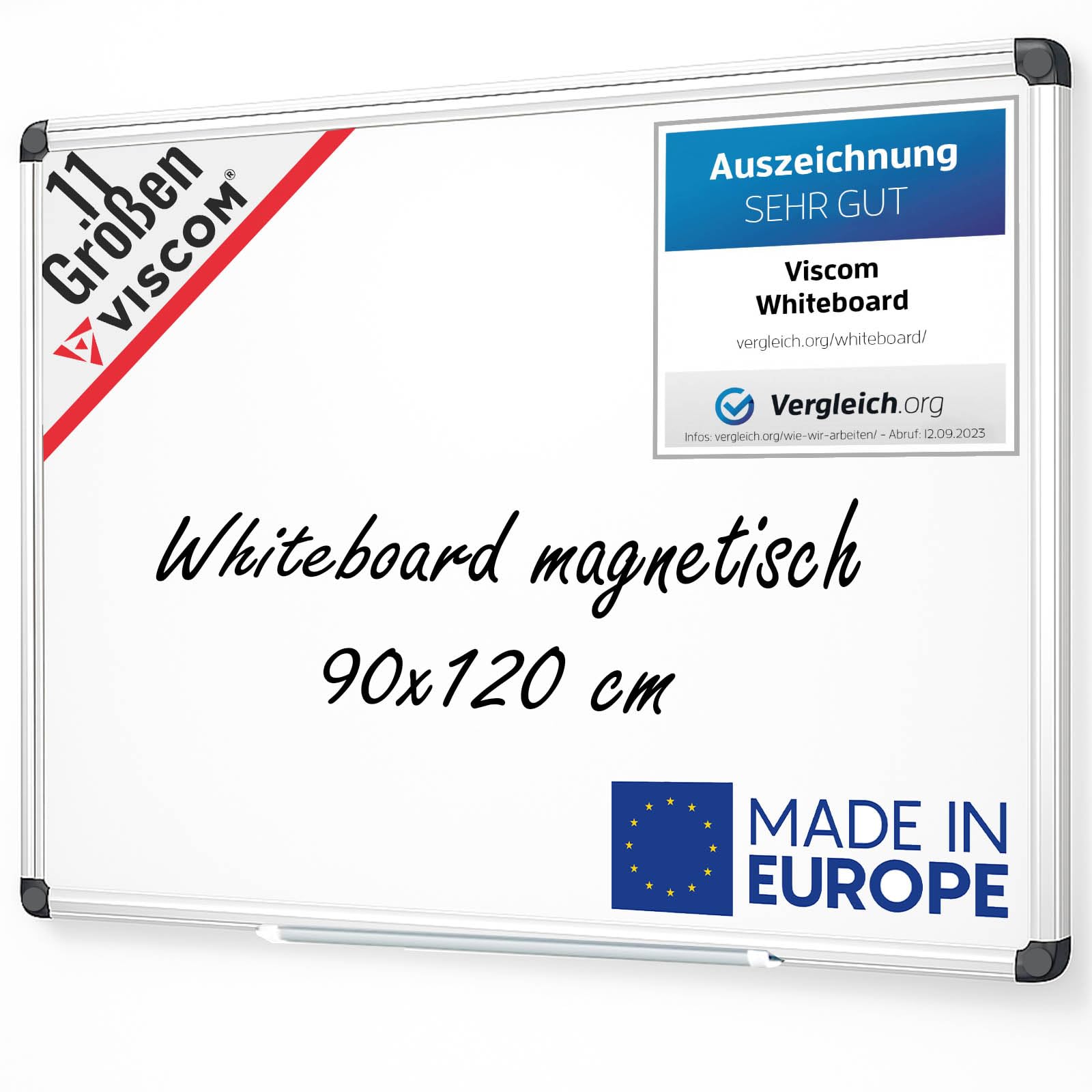 VISCOM Whiteboard magnetisch - Beschreibbare Magnettafel 90x120 cm. Rechteckiges, weißes Board zum Beschreiben und Anhaften von Magneten. Ideal für Präsentationen.