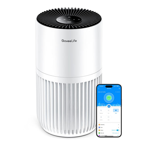 GoveeLife Mini-Luftreiniger HEPA – Smart Alexa Schlafzimmer. Weißer, kompakter Luftreiniger. Reinigt die Raumluft von Feinstaub und Allergenen.