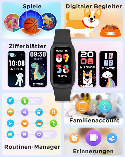 BIGGERFIVE Vigor 3 Kinder-Fitnessuhr mit AMOLED-Display, Schwarz