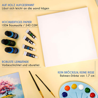 Zenacolor Leinwand auf Keilrahmen 5er Set 50x70 cm, 100% Baumwolle