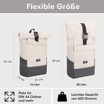LARKSON No 4 Rolltop Rucksack mit Laptopfach, beige-grau