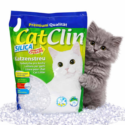 Catclin Silikat-Katzenstreu 64 L (8 x 8 L) Vorratspack, staubarmes Kristallgranulat