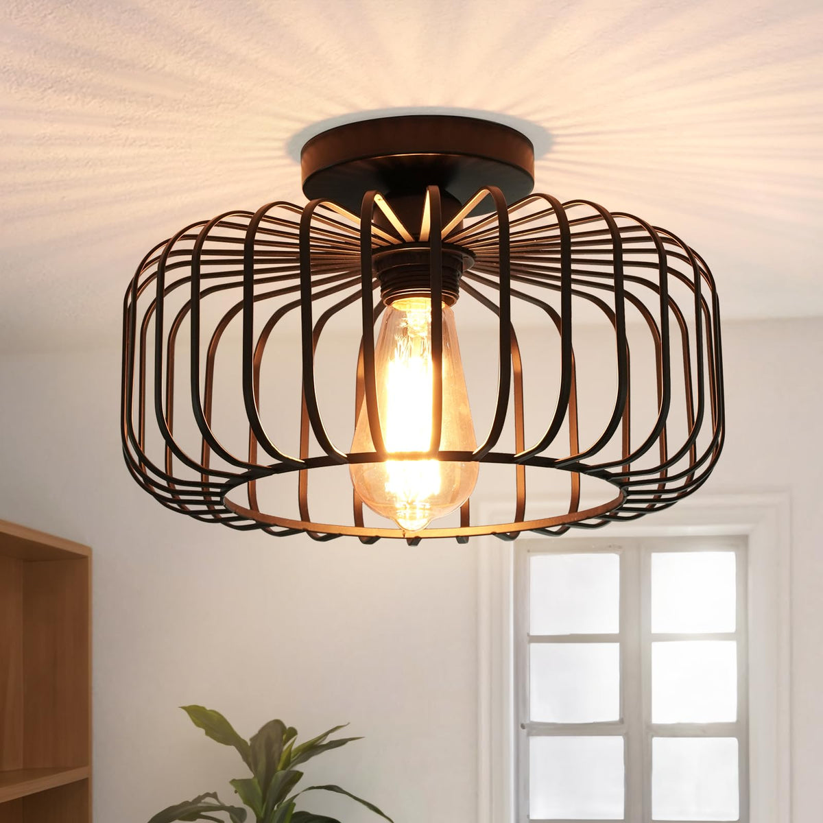 FRIDEKO HOME Deckenlampe Schwarz aus Metall, E27, 1-flammig, Ø 30 cm als Hängelampe mit rundem Schirm für Küche und Flur