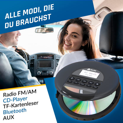 KLIM Nomad Tragbarer CD-Player mit Bluetooth und Kopfhörer