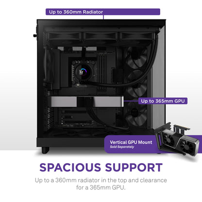 NZXT H6 Flow Dual-Chamber Panorama PC Gehäuse - Schwarz