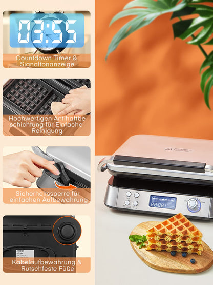 FOHERE Doppelwaffeleisen Belgisch - 1600W, 5 Programme