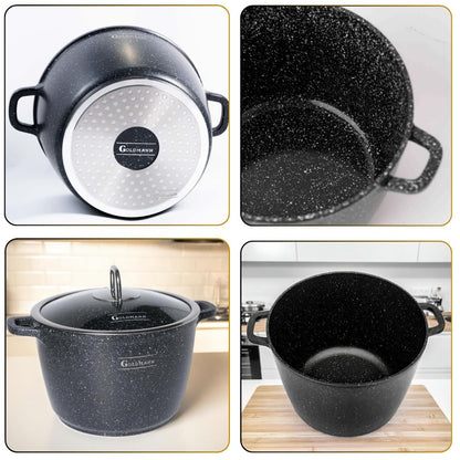 Goldmann Aluguss Kochtopf 24 cm, 6,2 l, induktionsgeeignet, Glasdeckel