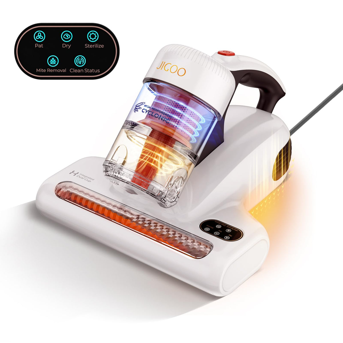 JIGOO J200 Milbensauger UV-Licht Ultraschall für Allergiker. Weißes Handgerät für die Tiefenreinigung von Matratzen und Polstern.