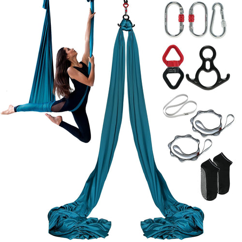 VEVOR Aerial Yoga Hängematte Nylon Grün 8 x 2,8 m bis 1000 kg – grünes Nylontuch mit Stahlkarabinern und Daisy Chains