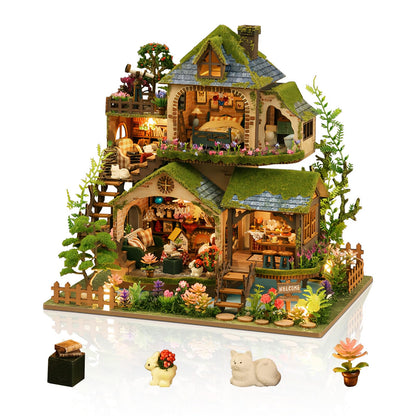 Cuteefun DIY Miniatur Haus Puppenhaus - Abenteuer Wald, detailreiches Modell in Grün-Braun zum selbständigen Zusammenbau einer Waldszene.