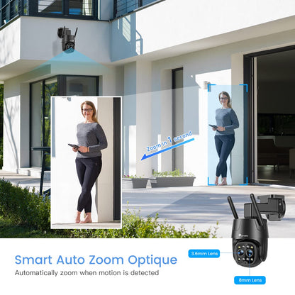 Ctronics 2.5K 4MP 6X Hybrid-Zoom Dual-Objektiv WLAN Kamera Aussen