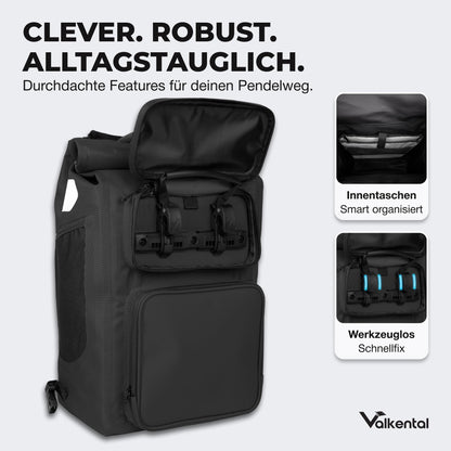 Valkental UrbanX 2in1 Velotasche & Rucksack, wasserdicht, 28 L