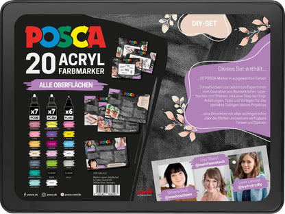 POSCA Marker Set 186829, 20 Acrylmarker im Metallkoffer