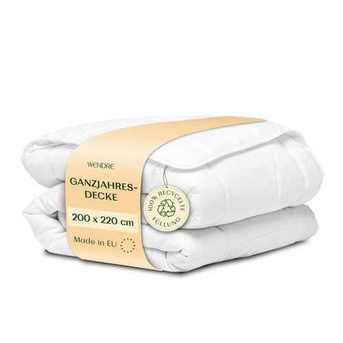 WENDRE Ganzjahresbettdecke 200x220 mittelwarm Mikrofaser. Rechteckige, weiße, gesteppte Decke zum Schlafen.