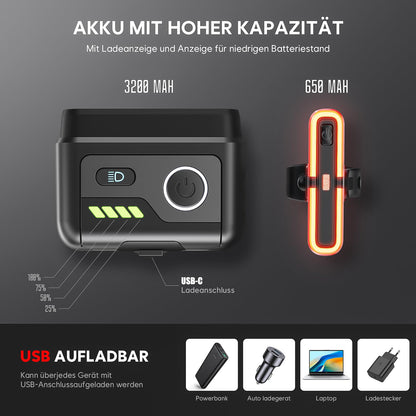 Jobapany Fahrradlicht Set 100 Lux, StVZO, Rücklicht mit Bremslicht