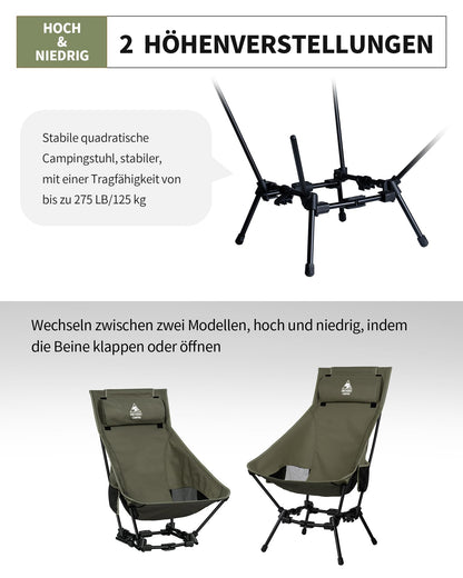 OneTigris DRAGONHIDE Campingstuhl Hochlehner faltbar Ranger Grün