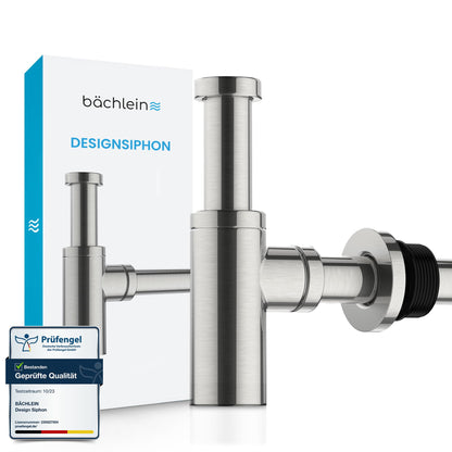 Bächlein Design Siphon Universal für Waschbecken, Edelstahl gebürstet – mit Rosette