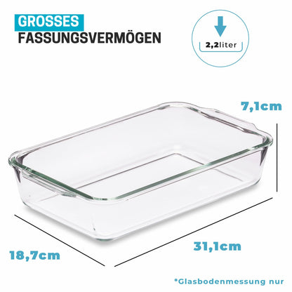 Igluu Meal Prep Auflaufform aus Borosilikatglas mit Deckel, 2,2 Liter