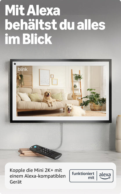 Blink Mini 2K+ Überwachungskamera mit Farbnachtsicht, 2er-Set, Weiss
