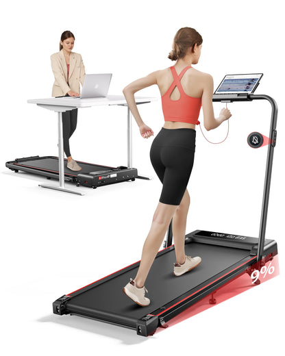 FitFlow 4in1 Walking Pad – klappbar, Steigung, Under Desk 12km/h: Flaches, rechteckiges Laufband für Gehen/Laufen; klappbar für Heim- & Büronutzung.