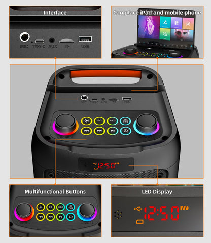 Gesnada K68 Karaoke-Anlage mit 2 Funkmikrofonen und Bluetooth