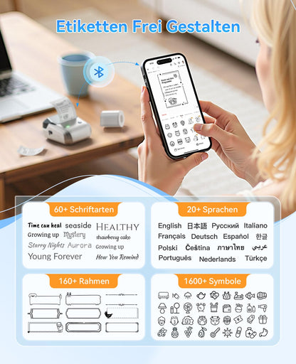 NIIMBOT B1 Etikettendrucker Bluetooth mit 3 Etikettenrollen, Silber