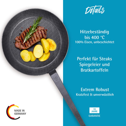 GRÄWE Schmiedeeiserne Bratpfanne F400, Ø 28 cm, unbeschichtet