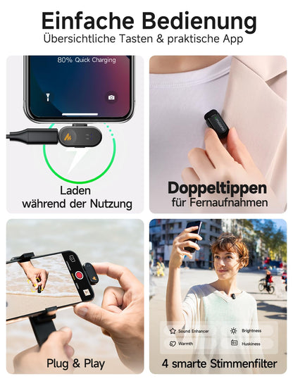 MAONO Wave T1 Mini Kabelloses Lavalier-Mikrofon mit USB-C