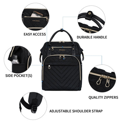 KROSER Laptop-Rucksack 17 Zoll, wasserabweisend, Schwarz Gesteppt