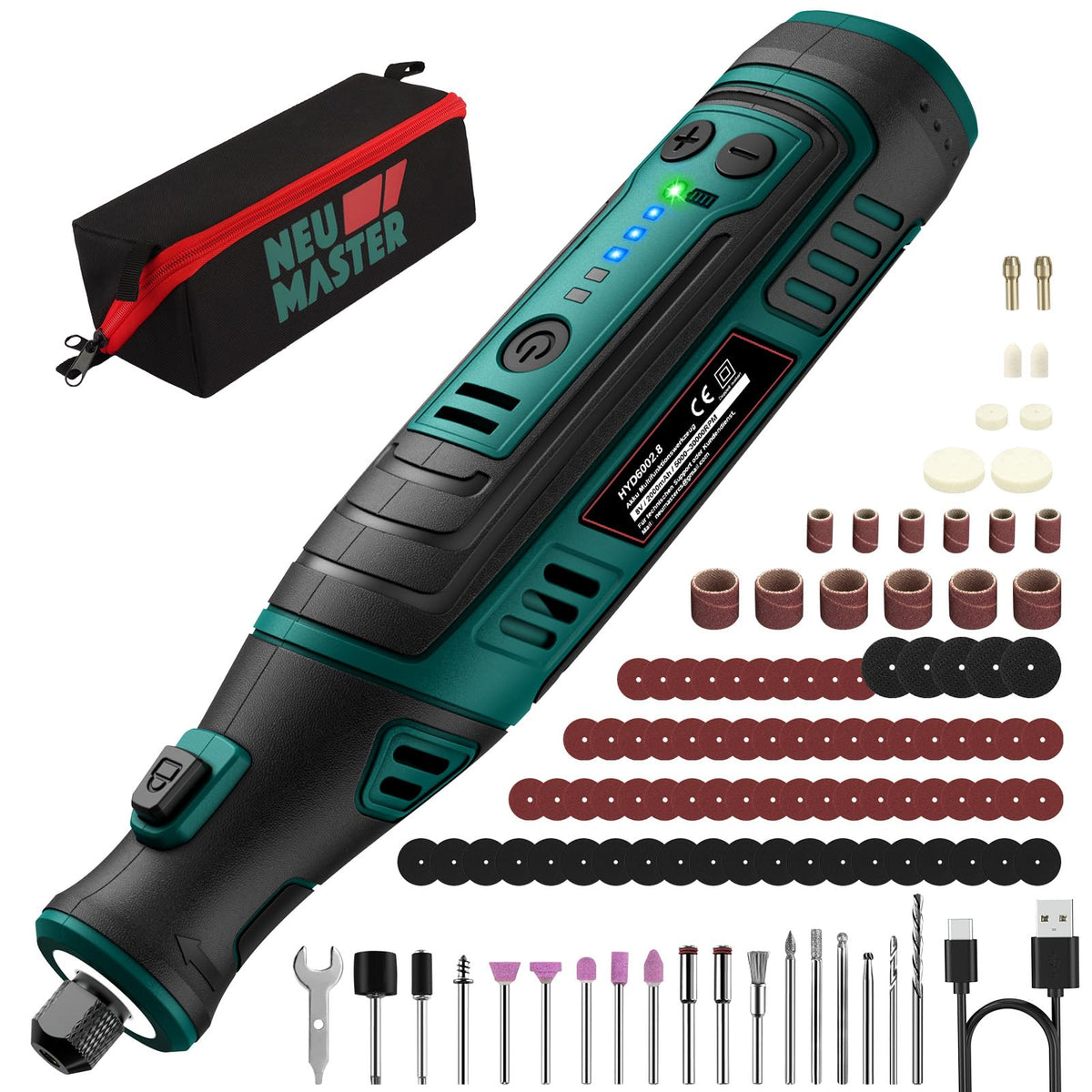 NEU MASTER Akku Multifunktionswerkzeug 8V mit 117-tlg. Zubehör, kompaktes Rotationswerkzeug mit LED-Licht