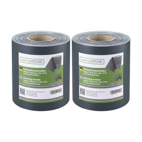 workingHOUSE PVC Sichtschutzstreifen Doppelstabmatten, Anthrazit, 70 m, blickdichte PVC-Rolle