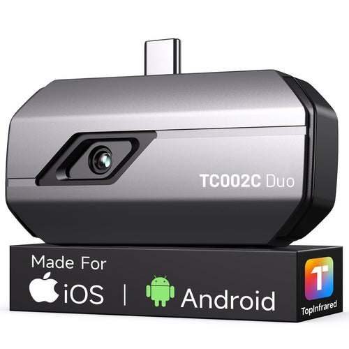 TOPDON TC002C Duo Wärmebildkamera. Kompakte, schwarze USB-C-Kamera. Misst präzise Temperaturen und visualisiert Wärmebilder auf Android/iPhone.