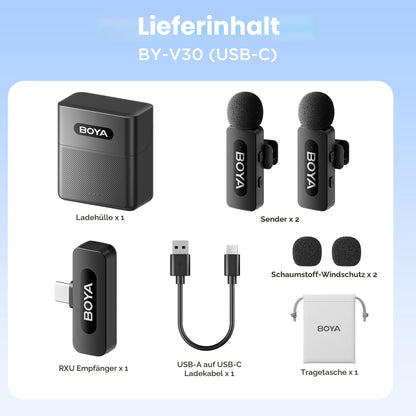 BOYA BY-V30 Wireless-Lavalier-Mikrofon mit USB-C-Empfänger (2er-Pack)