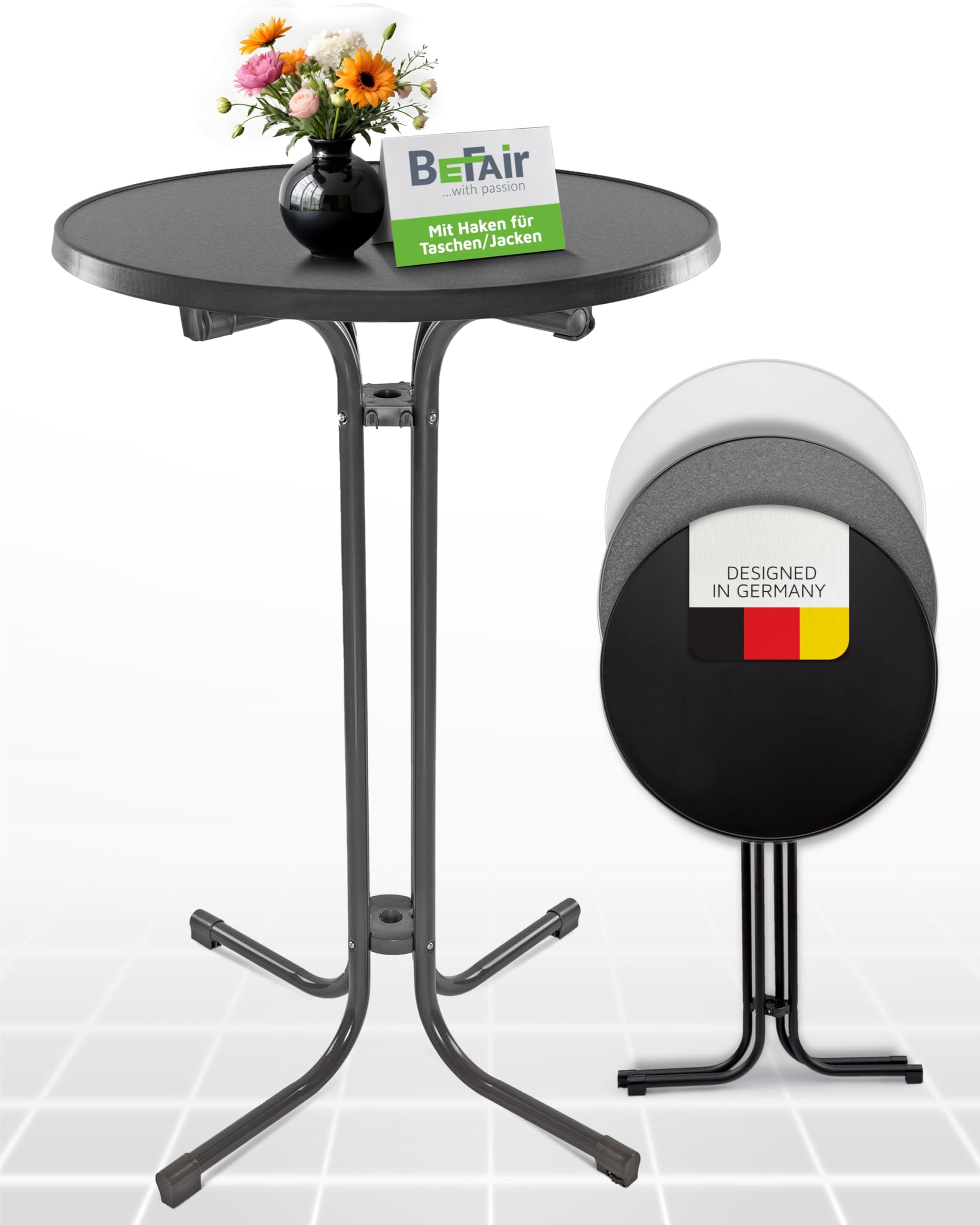 BeFair Nico Stehtisch Klappbar - Rund 70cm Anthrazit. Klappbarer, runder Stehtisch, Ø 70cm, für Events und Gastronomie.