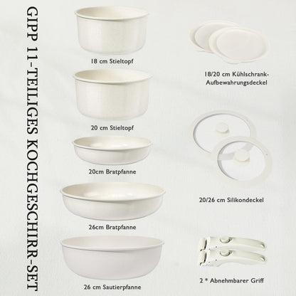 GiPP Topfset 11-teilig mit abnehmbarem Griff, Induktion, weiss