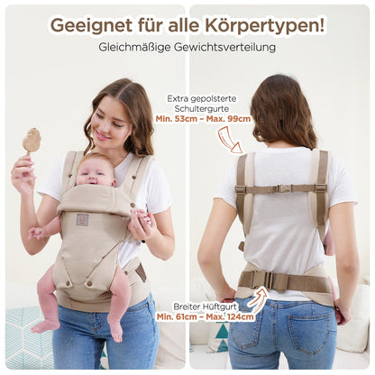 GAGAKU Babytrage ergonomisch mit Nackenstütze, 3,2-15 kg, Khaki