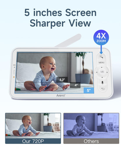 ARENTI Video-Babyphone mit 2 Kameras, 5" Display und App