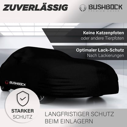 BUSHBOCK® Premium Autoabdeckung Indoor Satin Stoff - Schwarz, L