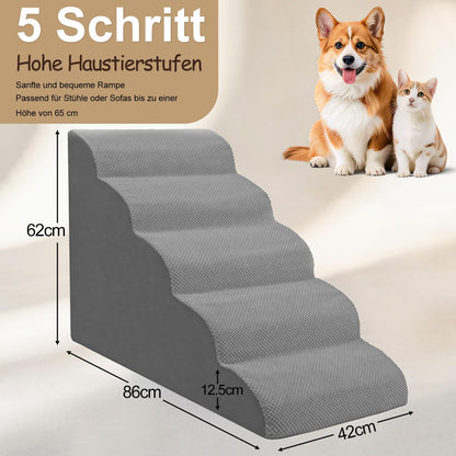 Niubya Hundetreppe für kleine Hunde, 5 Stufen, 62 cm, grau