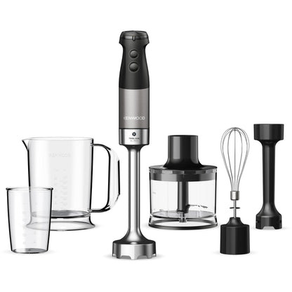 Kenwood Triblade XL Pro HBM80.322BK Stabmixer 1200W Set: Schwarzer Stabmixer mit Edelstahlfuß und Zubehör. Püriert Lebensmittel.