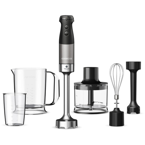 Kenwood Triblade XL Pro HBM80.322BK Stabmixer 1200W Set: Schwarzer Stabmixer mit Edelstahlfuß und Zubehör. Püriert Lebensmittel.