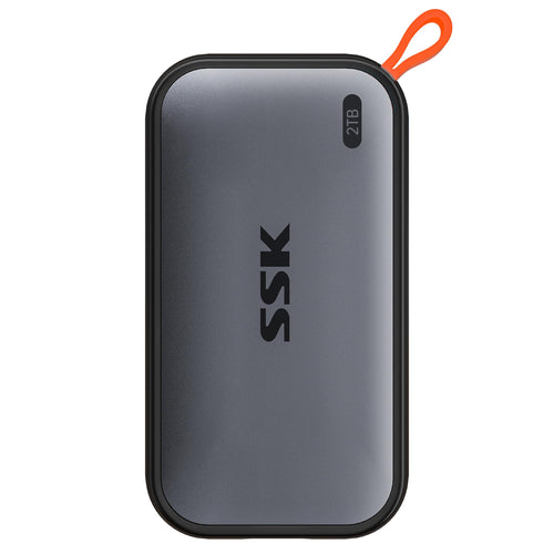 SSK Tragbare Externe NVMe SSD 2 TB - USB 3.2 Gen 2, 1050 MB/s. Kompaktes, schwarzes Gehäuse. Schneller mobiler Datenspeicher für PCs.